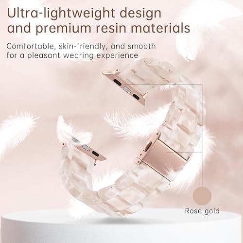 V-MORO Lightweight Resin Bands Compatible with Apple Watch Series 11/10/9/8/7 Band Rose Gold Stainless Steel Buckle Fashion Cute Strap for iwatch Series SE/6/5/4/3/2/1(Pink Tan,42mm/41mm/40mm/38mm) thumbnail 2