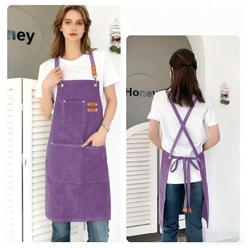 Apron for Men Women with Pockets Cotton Canvas Cross Back Heavy Duty Adjustable Work Apron thumbnail 3