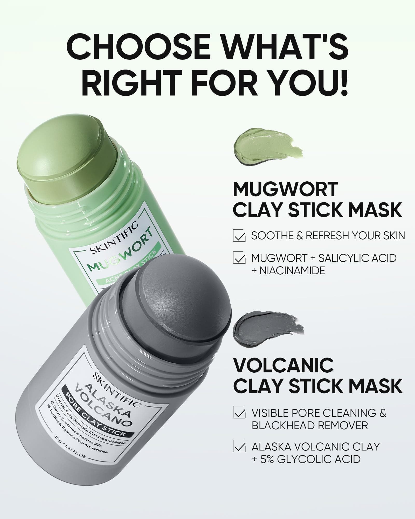 SKINTIFIC Deep Pore Cleansing Blackhead Remover Face Mask Stick, Mud Mask with Natural Alaska Volcano Clay, Gentle Exfoliating, Smoothing Skin, Non-Drying, Skincare Facial Mask thumbnail 9