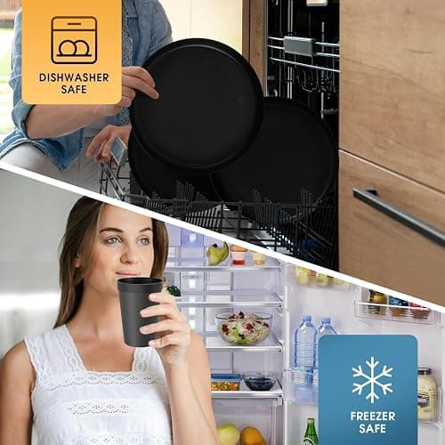 40 Piece Plastic Dinnerware Set for 8 with Cutlery, Unbreakable Plates and Bowls Set, Dishwasher & Microwave Safe Reusable Dish Set for Camping, RV, Outdoor Kitchen, Apartment Dining, Black thumbnail 5