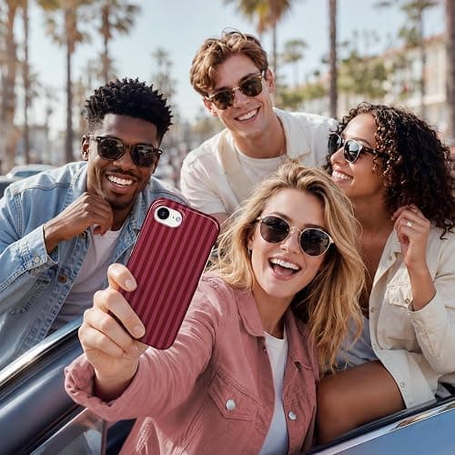 Aurorastar for iPhone 16e/17e Cute Burgundy Striped Soft Phone Case | Soft TPU Thin Slim Shockproof Protective Aesthetic Kawaii Summer Simple Cases for Women Girls, Burgundy Stripes thumbnail 7