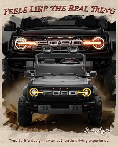 First Ride On 24V Ride on Toys for Big Kids, Licensed Ford Bronco Raptor Electric Car 2 Seater with Remote Control, Kids Ride on Cars w/ 2-Seater, 4.3 Mph Max Speed, Soft Start Function (24V, Black) thumbnail 3