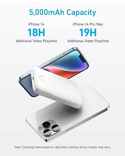 Anker 321 MagGo Battery (PowerCore Magnetic 5K), 5,000mAh Magnetic Wireless Portable Charger, Compatible with iPhone 15/15 Plus/15 Pro/15 Pro Max, iPhone 14/13/12 Series (White) thumbnail 3