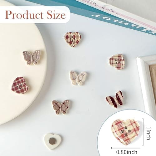 Ksriylm 8 Pcs Cute Checkered Butterfly Fridge Magnets Colorful Bow Heart Refrigerator Magnet Bows Fridge Magnets for, Locker, Kitchen, Whiteboard, Office, Strong Decorative Pink Magnetic Stickers thumbnail 2