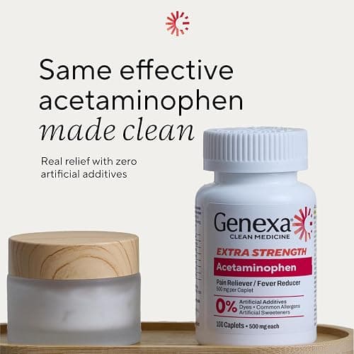 Genexa Acetaminophen 500mg Extra Strength Made Clean, 100 Tablets | Pain & Fever Medicine for Adults, Dye Free, 0% Artificial Additives, Relieves Headache, Backache, Minor Arthritis Pain thumbnail 4