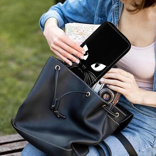 DHYYDSQZ Womens Wallet, PU Leather RFID Cute Wristlet Wallets for Girls Women Ladies Purse Large Credit Card Clutch Purse Card Holder Coin Pocket Travel Wallets with Zipper, A Black Cat thumbnail 2