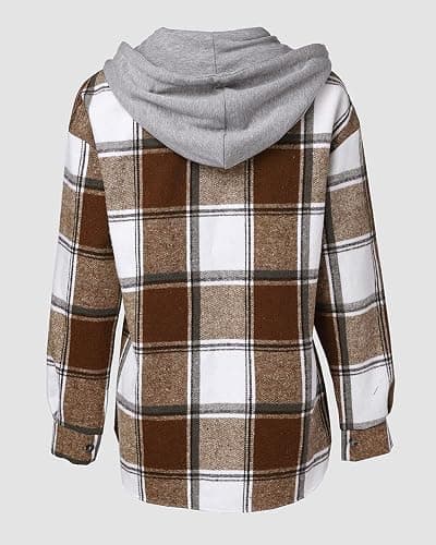 CHICME Womens Lightweight Casual Jacket Plaid Long Sleeve Shacket Fleece Lined Hooded Jackets Warm Coat thumbnail 5
