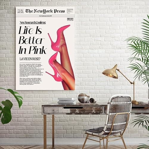 Trendy Pink Posters News Newspaper Wall Art Canvas Prints 70s Life Is Better in Pink Hot Girly Preppy Aesthetic Poster for Cool Girl Bedroom Apartment Room Home Dorm Wall Decor 8x12inch Unframed thumbnail 8