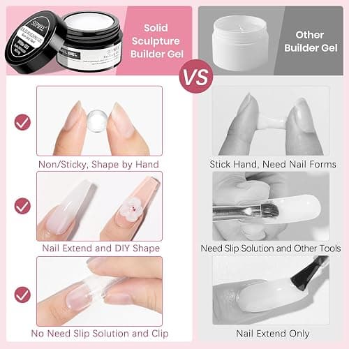 SUPWEE Solid Builder Gel for Nails Clear Nude White 3D Sculpture Nail Art Hard Gel with Chrome Powder for Carving Patterns Decoration Home Manicure DIY for Women - Clear&White&Nue-14g thumbnail 4