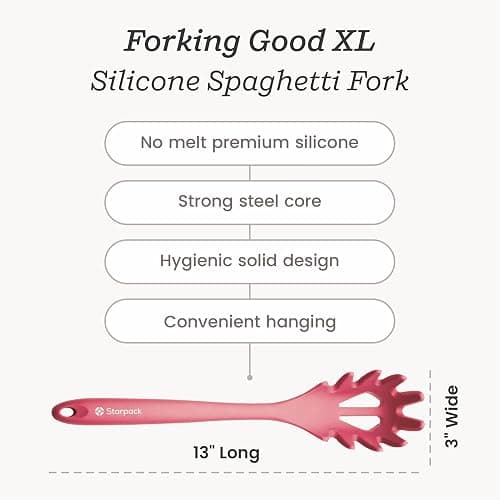 Starpack XL Premium Silicone Pasta Fork (13.5") - Spaghetti Spoons High Heat Resistant to 600°F - Silicone Pasta Spoon Strainer - Server Spoon with Teeth - Server Utensil for Pastas thumbnail 2