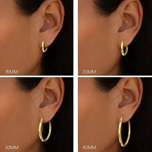 Hayoso 18K Gold Plated Hoop Earrings - 925 Sterling Silver Hoop Earrings Womens Hypoallergenic Hoops | Square Tube Hoop Earrings for Women 15mm/ 20mm /30mm /40mm thumbnail 6