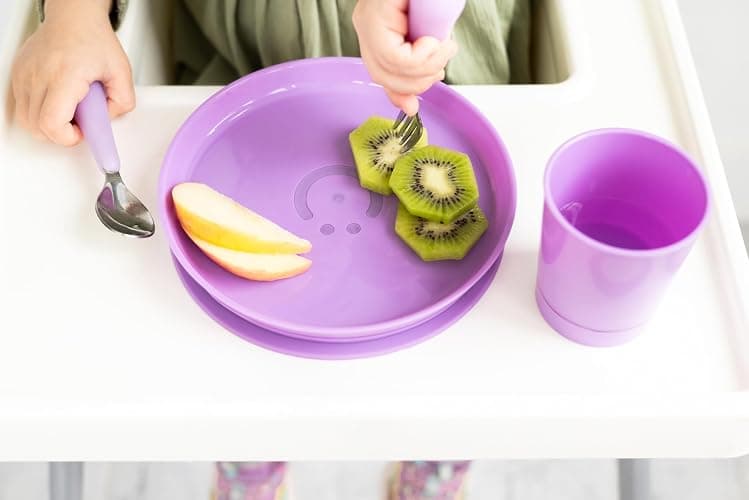 Ubbi Toddler Utensils Set, 2 Pack – Stainless Steel Fork & Spoon with Easy-Grip Silicone Handles, Kids Silverware for Self-Feeding & Baby-Led Weaning, BPA-Free Dishwasher Safe, Smoothie Purple thumbnail 7