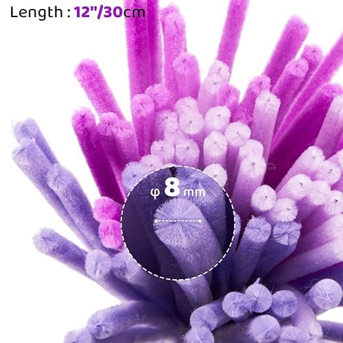 GUWINA 300Pcs Purple Pipe Cleaners 12'' Long 0.3'' Thick, Fluffy Chenille Stems Set for DIY Arts & Crafts, Colored Fuzzy Sticks Craft Supplies for Making Flowers & Festive Decorations(Gradient Purple) thumbnail 3