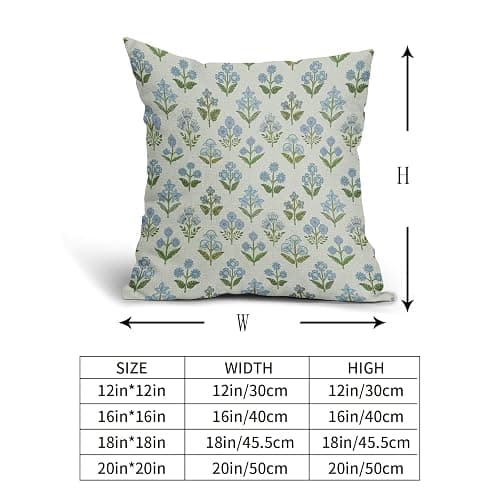 Sivirary Blue Green Block Print Pillow Covers 24x24 Inch Set of 2, Vintage Floral Spring Decorative Throw Pillow Cases Boho Cushion Covers Rustic Decoration Gift Farmhouse Sofa Couch Bed Decor thumbnail 3