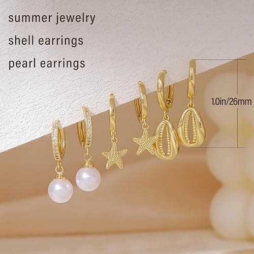 SELFROSE Gold Earrings For Women, Dainty Huggie Earrings Stack 14K Gold Plated Pearl Dangle Earrings for Women Trendy Cute Hypoallergenic Unique Gold Earring Stack Fashion Gold Jewelry Gifts thumbnail 4