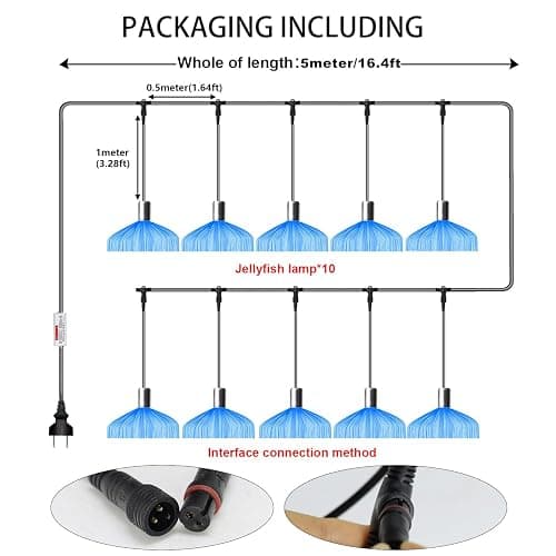 AZIMOM 10PCS Fiber Optic Jellyfish Lamp 16.4ft DC12V RGB Colorful Waterproof Connectable Jellyfish Fairy String Hanging Light for Ceiling Garden Trees Christmas Party Wedding Lighting Decor thumbnail 5