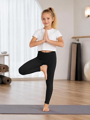 Poroka 5 Pack Girls Leggings Tights for Kids Full Length Basic Leggings Pants Soft Stretchy Athletic Yoga 6-16 Years thumbnail 2