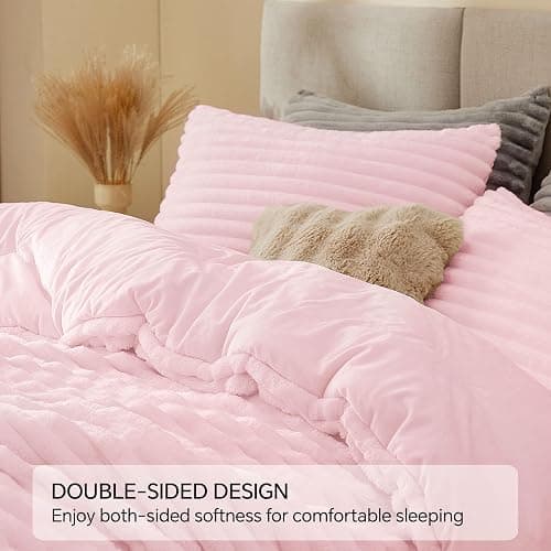 BEDELITE Fleece Queen Comforter Set -Super Soft & Warm Fluffy Cherry Blossom Bedding, Luxury Fuzzy Heavy Bed Set for Winter with 2 Pillow Cases thumbnail 4
