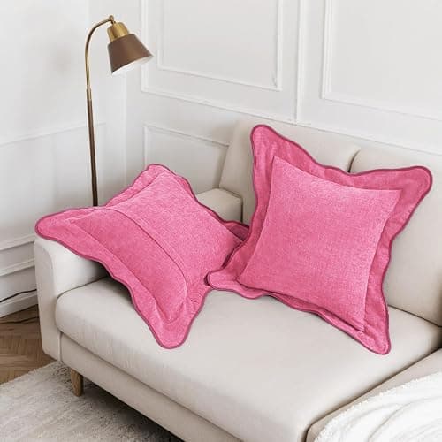 HAUSSY Valentines Scalloped Pillow Covers 18x18 Set of 2,Decorative Throw Pillows Cute Aesthetic Preppy Cushion Covers for Couch Bed Living Room,Hot Pink thumbnail 5