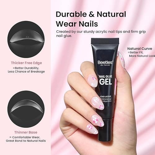Beetles Gel Nail Kit Short Almond, with Dehydrator and Primer, 576Pcs Half Matte Etch-X Gel Nail Tips Solid Nail Glue Mini Lamp Acrylic Tips Easy DIY Extension Set Gift for Women thumbnail 4