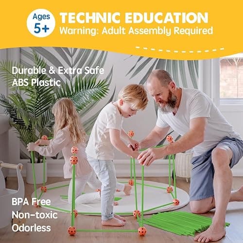 Tiny Land Fort Building Kit Creative Fort Indoor Outdoor for 5-12 Years Old Boys and Girls STEM Building Toys with Storage Bag DIY Castles Tunnels with 86 Rods and 44 Balls thumbnail 5