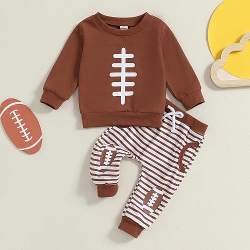 Football Baby Boy Girl Clothes Baby Football Outfit Long Sleeve Sweatshirt Football Pants Cute Fall Winter Outfits thumbnail 2