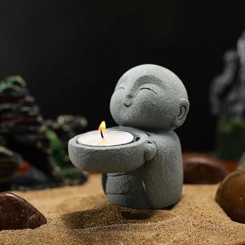 Landical Buddha Sandstone Statues, Zen Monk Praying Statue Sculptures Ornament for Wealth Good Luck Feng Shui Decor Home Office Car Decoration(Jizo Monk) thumbnail 2