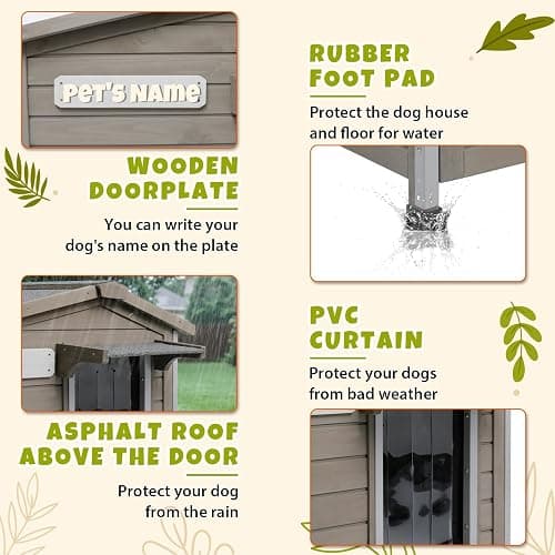 PetsCosset 40.2" L Large Dog House Outdoor & Indoor,Fir Wood Dog Kennel with Weatherproof Openable Asphalt Roof,Spacious Doghouse with Anti-Chewing Metal Edges for Small & Medium & Large Dogs,Grey thumbnail 4