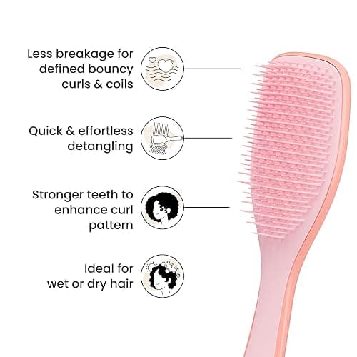 Tangle Teezer Naturally Curly Ultimate Detangler Hairbrush for 3C-4C Curly Coily Hair - Two-Tiered Teeth Define Curls & Reduce Frizz - Mango & Pink - Mango & Pink thumbnail 4