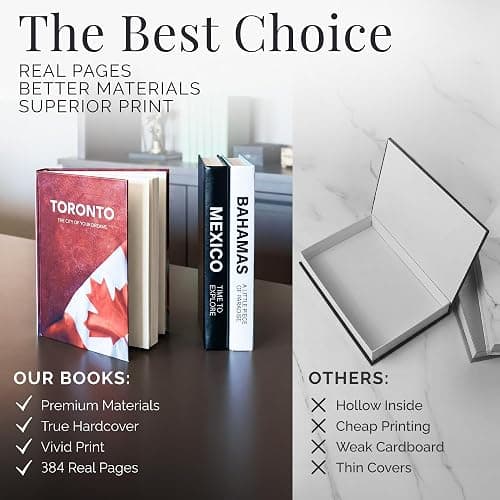DJUNTU Decorative Books for Home Decor - Stacked Book Decorations for Living Room, Coffee or Console Table, Shelves - Faux Book Cover with 384 Blank Pages - Toronto, Mexico, Bahamas Designs - Set of 3 thumbnail 8