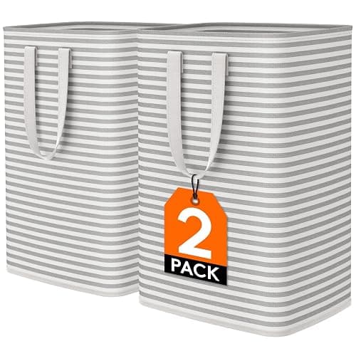 Lifewit 2 Pack Laundry Hamper Large Collapsible Laundry Baskets, Freestanding Waterproof Clothes Hamper with Easy Carry Handles in Laundry Room Bedroom Bathroom College Dorm for Adults, Grey, 2 x 80L - Grey - ‎2 x 80L - Image 1