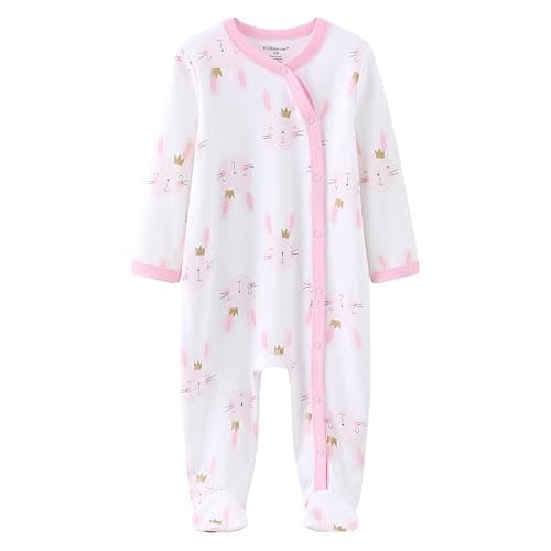 Ecojoy Baby Long Sleeve Sleepsuit Footed Sleep Wear Infant Grow Newborn to 12Months Slanted/Straight Lapel,Soft Cotton,3 Pack - 3 Monate - A Big Bunny thumbnail 4