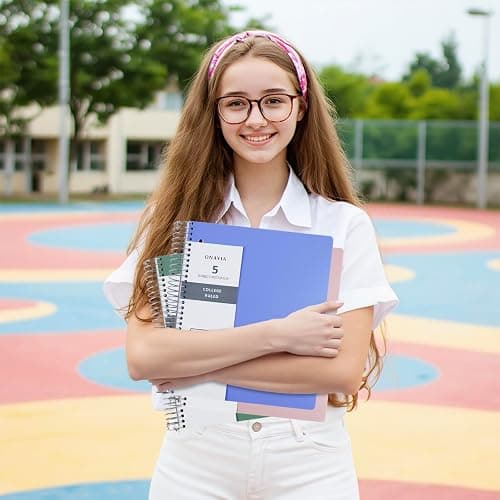 ONAVIA Spiral Notebook for School, 5 Subject, College Ruled Paper, 200 Sheets, 9" x 11", 5 Dividers with Pockets, 3 Hole Punched Perforated, Plastic Cover,Lined Journal,School Supplies,Cornflower Blue thumbnail 2