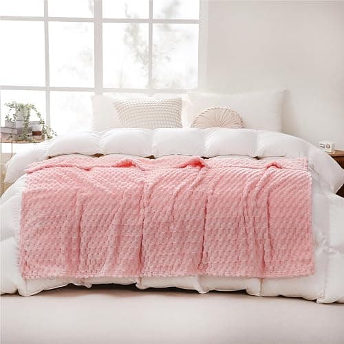 Puncuntex Pink Throw Blanket 50"×60" inches Gifts for Mom Fuzzy 3D Jacquard Decorative Flannel Fleece Super Soft Plush Cozy Blanket for Couch Sofa Chair Lightweight thumbnail 2