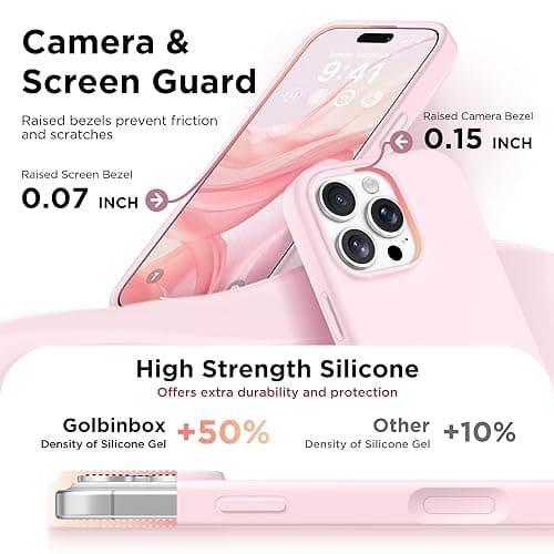 GolbinBox Magnetic for iPhone 16 Pro Case, Compatible with MagSafe, Screen Protector + Camera Lens Protector, Liquid Silicone Shockproof Protective Phone Case for iPhone 16 Pro 6.3", Chalk Pink thumbnail 6