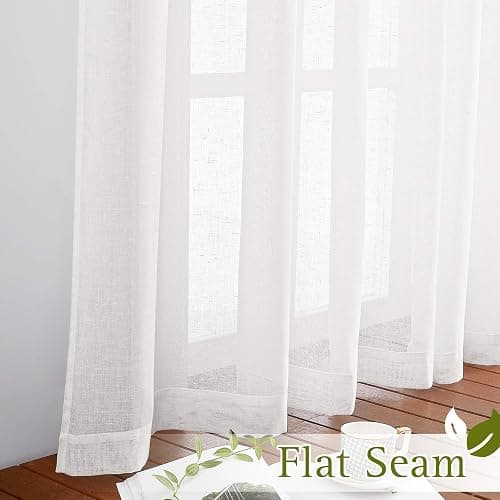 NICETOWN White Sheer Linen Curtains for Living Room 84 inch Length 2 Panels Set, Grommet Semi Sheer Privacy with Light Filtering Flax Window Treatments for Bedroom, W52 x L84 thumbnail 6