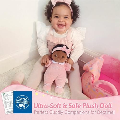 OUOZZZ Baby Doll Accessories with Black Doll, Bassinet, Blanket and Bottle | Interactive Pretend Playset for Social Emotional Learning, Educational Toy for 2 Year Old Girls thumbnail 4