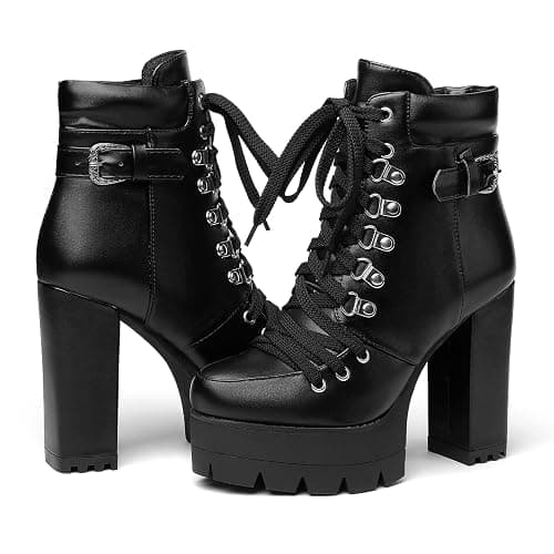Susanny Sexy High Heels for Women Boots Round Toe Platform Booties Lace Up Suede Side Zipper Ankle Bootie thumbnail 8