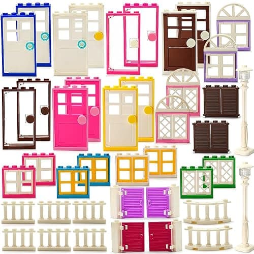 110 Pieces Doors,Windows,Fencesand Light for MOC Creative Building BlockToys Set Street House Decoration Compatible with Classic Brick for Kids Age 6 8 10 12 Years - Image 1