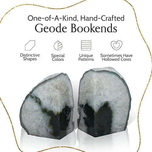 Nature's Decorations Agate Bookends - A Quality Green Geode with Non-Skid Rubber Bumpers for Shelves, Office, Home Decor, Heavy Duty Cute Stone (3-4 LB) thumbnail 2