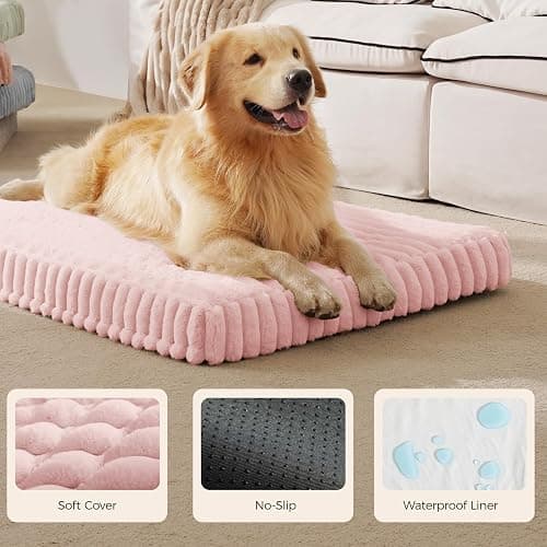 Orthopedic Dog Bed for Medium Dog, Waterproof Pet Bed,Non-Slip Bottom and Egg-Crate Foam with Removable Washable Cover Crate Bed,Pink,30"x20"x3" thumbnail 4