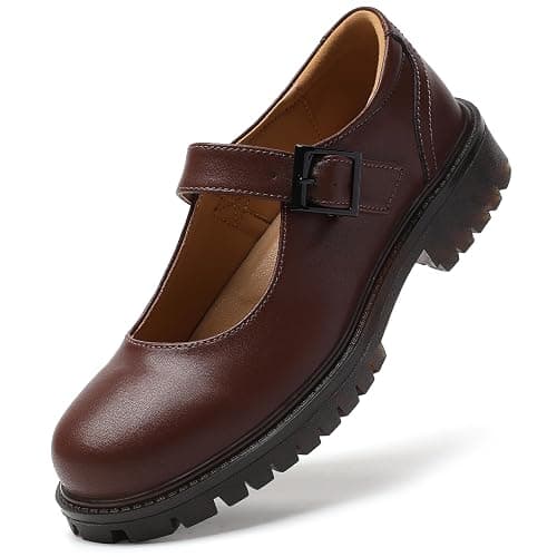 XMM Mary Jane Shoes Women Flat Mary Janes for Womens Comfort Dressy Casual School Cute Non-Slip Work Shoes - 9 - Brown - Image 1