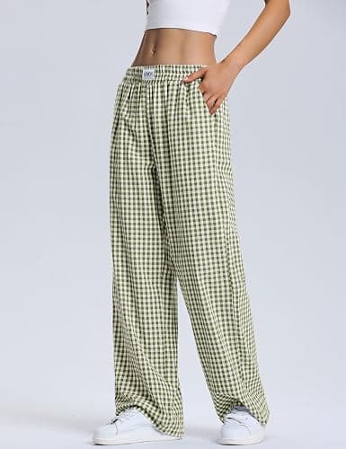 LOMON Women's Striped Gingham Boxer Pants Cotton Pajama Lounge Pj Casual Plaid Trousers Y2K Beach Bottoms with Pockets thumbnail 2