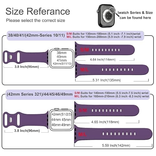 CREFORT Sport Bands Compatible with Apple Watch Band Women Men 40mm 38mm 41mm 42mm 44mm 45mm 46mm 49mm ,Soft Wristband Waterproof Replacement Strap for iWatch Bands Series 11 10 9 8 7 6 5 4 3 2 1 SE Ultra Purple thumbnail 3
