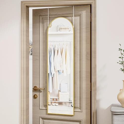 Vlush Door Mirror, Full Length Mirrors Over The Door, 14'' x 48'' Hanging/Rectangular Wall Mirror, Wall-Mounted/Hanging/Leaning, Home Decor,(Gold) thumbnail 9
