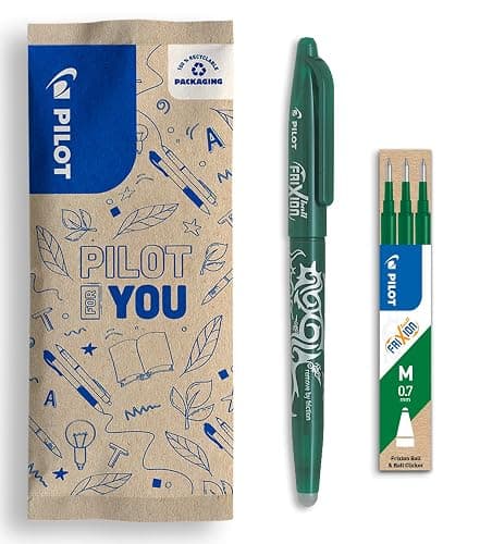 PILOT - FriXion Ball Clicker Erasable Pen Set - Medium 0.7mm Tip Rollerball - 1 x Green Pen, 3 x Green Refills - Image 1