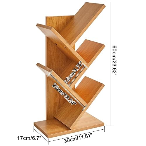 YMYNY 4 Tier Tree Bookshelf, Small Bookcase, Modern Wood Book Storage Rack, Freestanding Book Shelf for Books/Movies/CDs, Narrow Display Rack for Living Room, Home Office, Natural UHBC014N thumbnail 2
