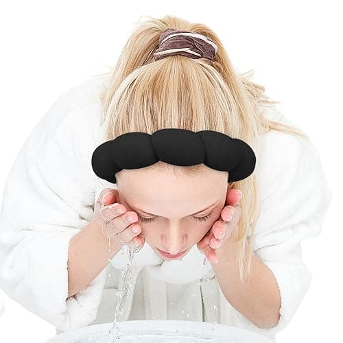Zkptops Spa Headband for Washing Face Wristband Sponge Makeup Skincare Headband Terry Cloth Bubble Soft Get Ready Hairband for Women Girl Puffy Padded Headwear Non Slip Thick Hair Accessory(Black) thumbnail 9