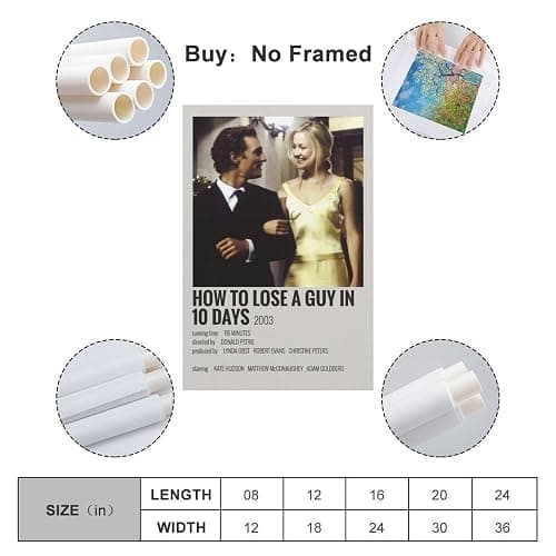 SAHEAWEBWBAE Poster "How to Lose A Guy in 10 Days", ästhetische Wandkunst, Leinwand, Vintage-Poster, dekoratives Gemälde, Wohnzimmer, Schlafzimmer, Dekoration, 20 x 30 cm, ungerahmter Stil thumbnail 2