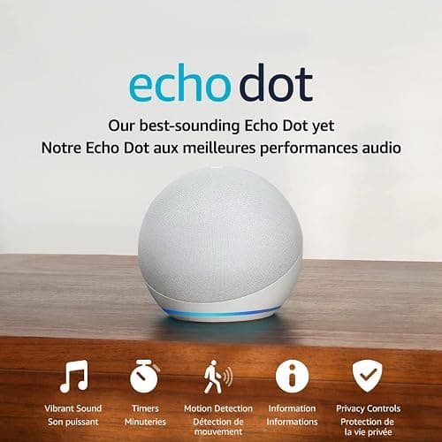 Amazon Echo Dot (newest model), Vibrant sounding Alexa speaker, Great for bedrooms, dining rooms and offices, Glacier White thumbnail 7